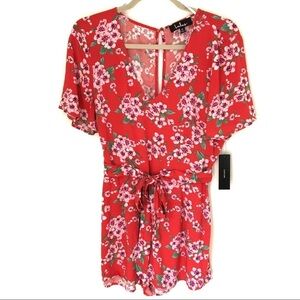 Lulus Orange Red V-Neck Floral Romper Size M